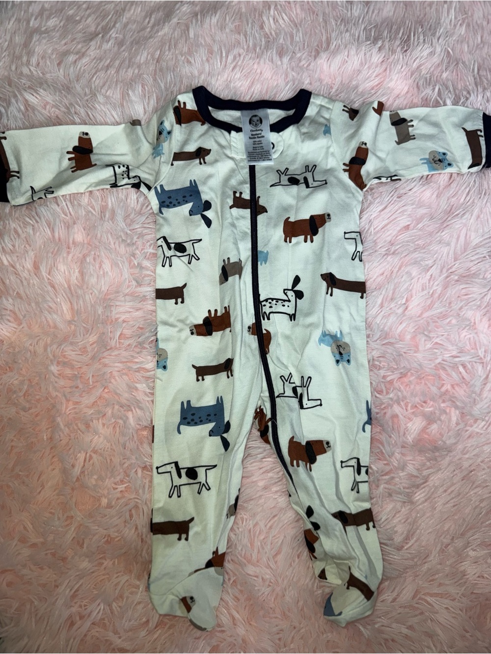 Unbranded White Baby One-Piece Footed Pajamas with Dog Print